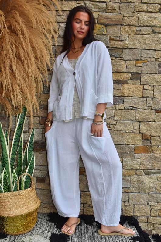 Lina Linen Blend Box Jacket White
